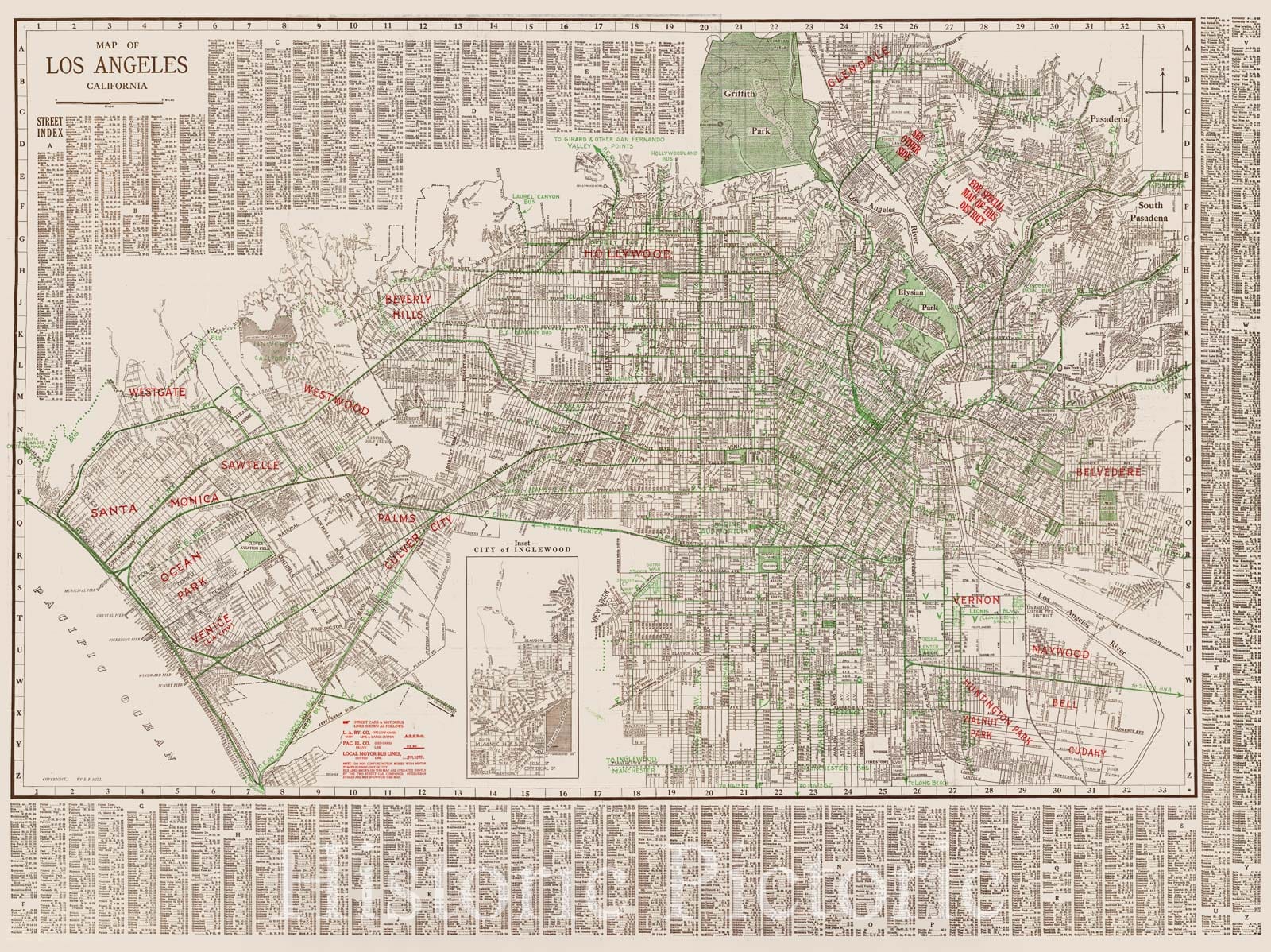 Historic Map : Los Angeles (Calif), California, Pocket Map, Los Angeles, California. 1928 , Vintage Wall Art