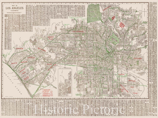 Historic Map : Los Angeles (Calif), California, Pocket Map, Los Angeles, California. 1928 , Vintage Wall Art