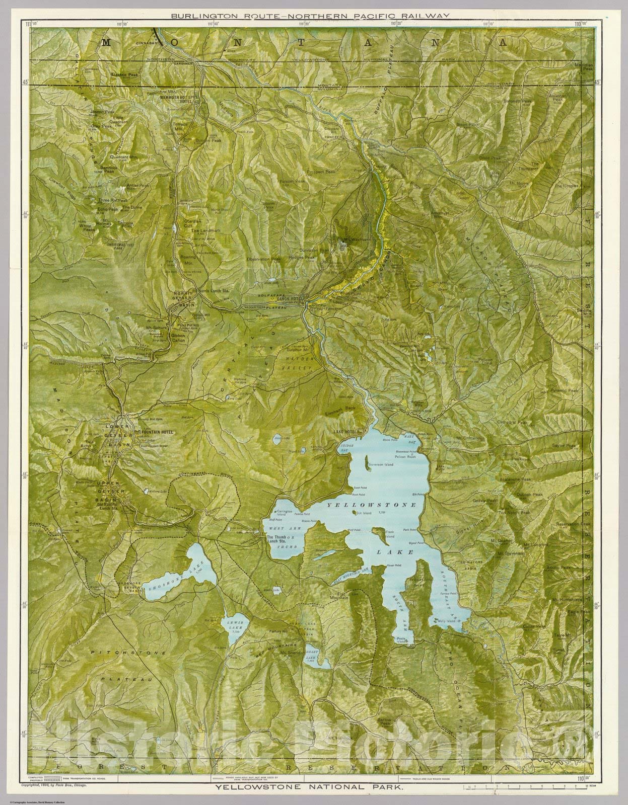 Yellowstone National Park - Railroad Map, 1901 - Burlington Route Historical Print