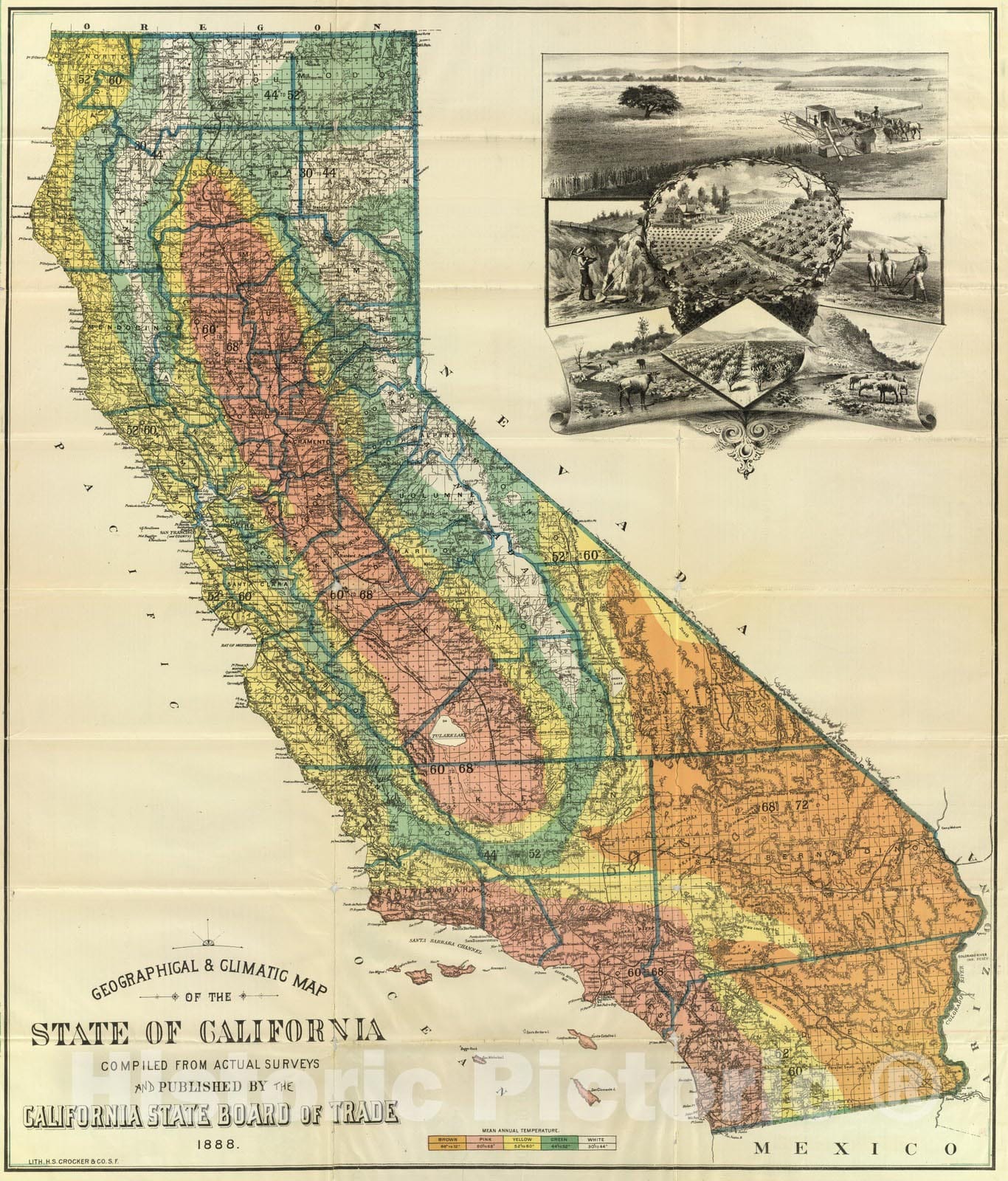 Historic Map : Geographical climatic map California, 1888 - Vintage Wall Art