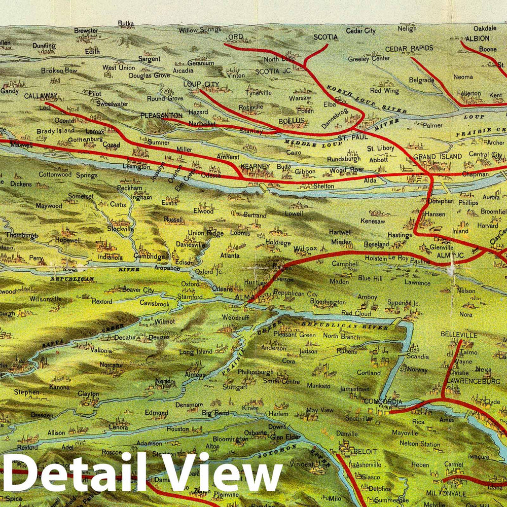 Historic Map : Timetable Map, (Birdseye view Great Plains) 1890 - Vintage Wall Art