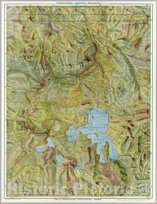 Historic Wall Map : Timetable Map, Yellowstone National Park. 1898 - Vintage Wall Art