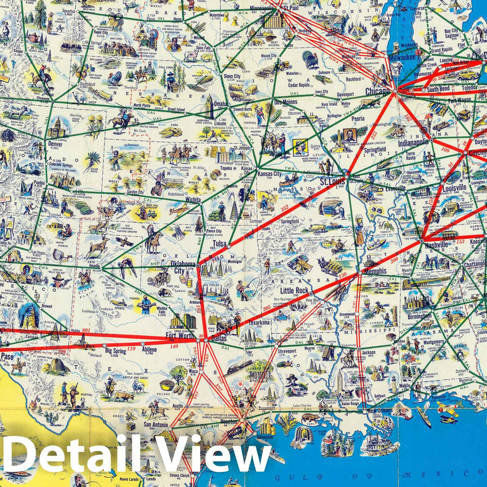 Historic Map : American Airlines system map, 1945 - Vintage Wall Art