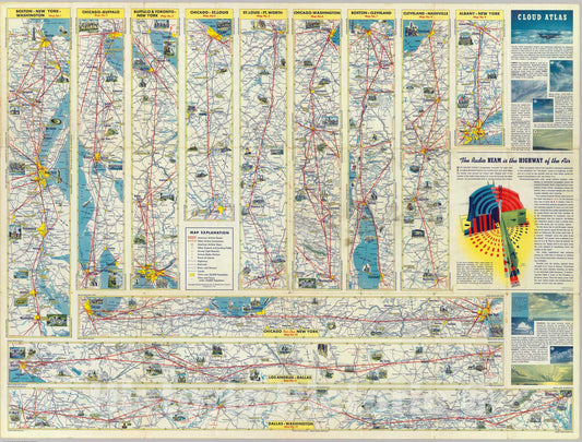 American Airlines - World Airline Routes, 1945 - Historical Map Print
