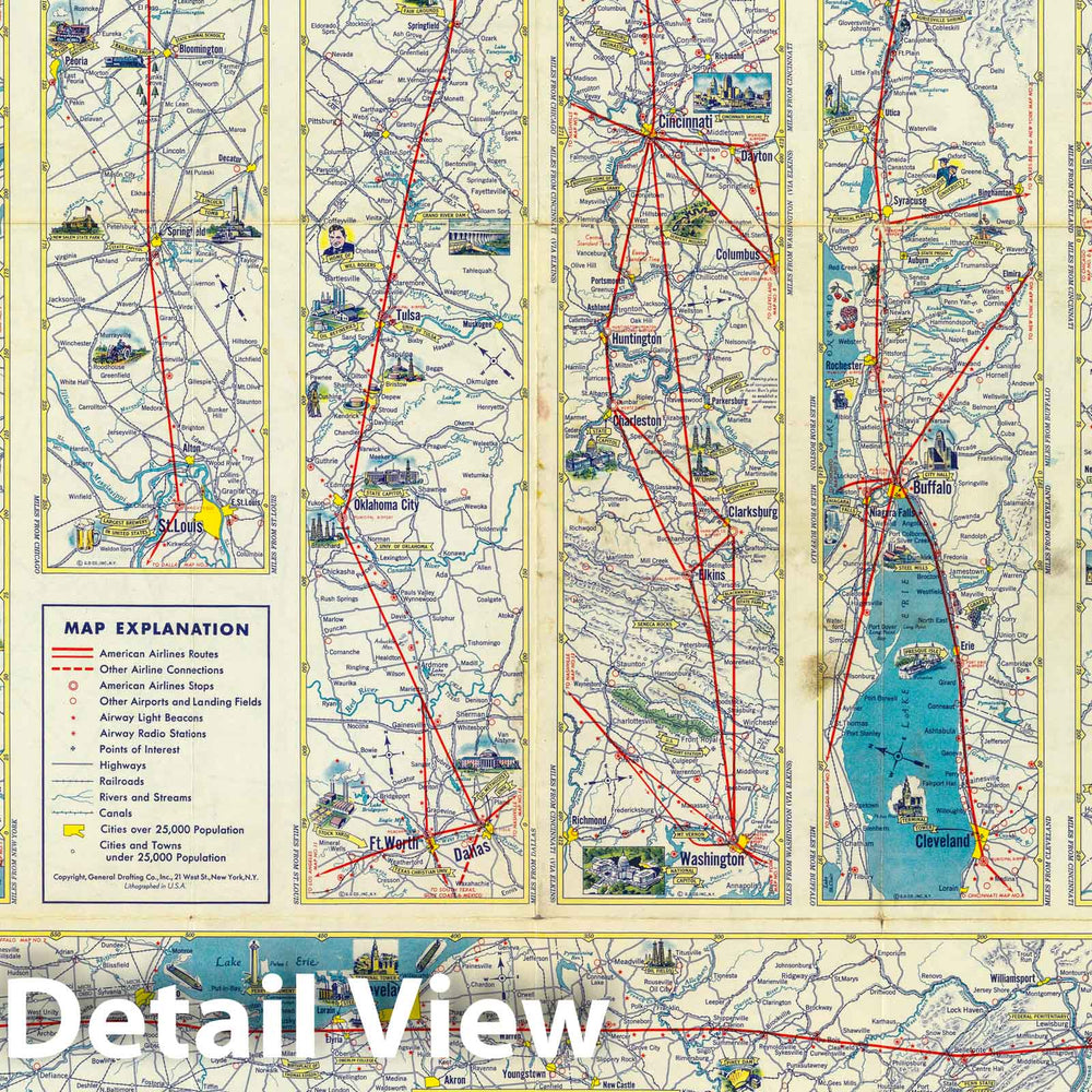 Historic Wall Map : Verso: American Airlines system map, 1945 - Vintage Wall Art