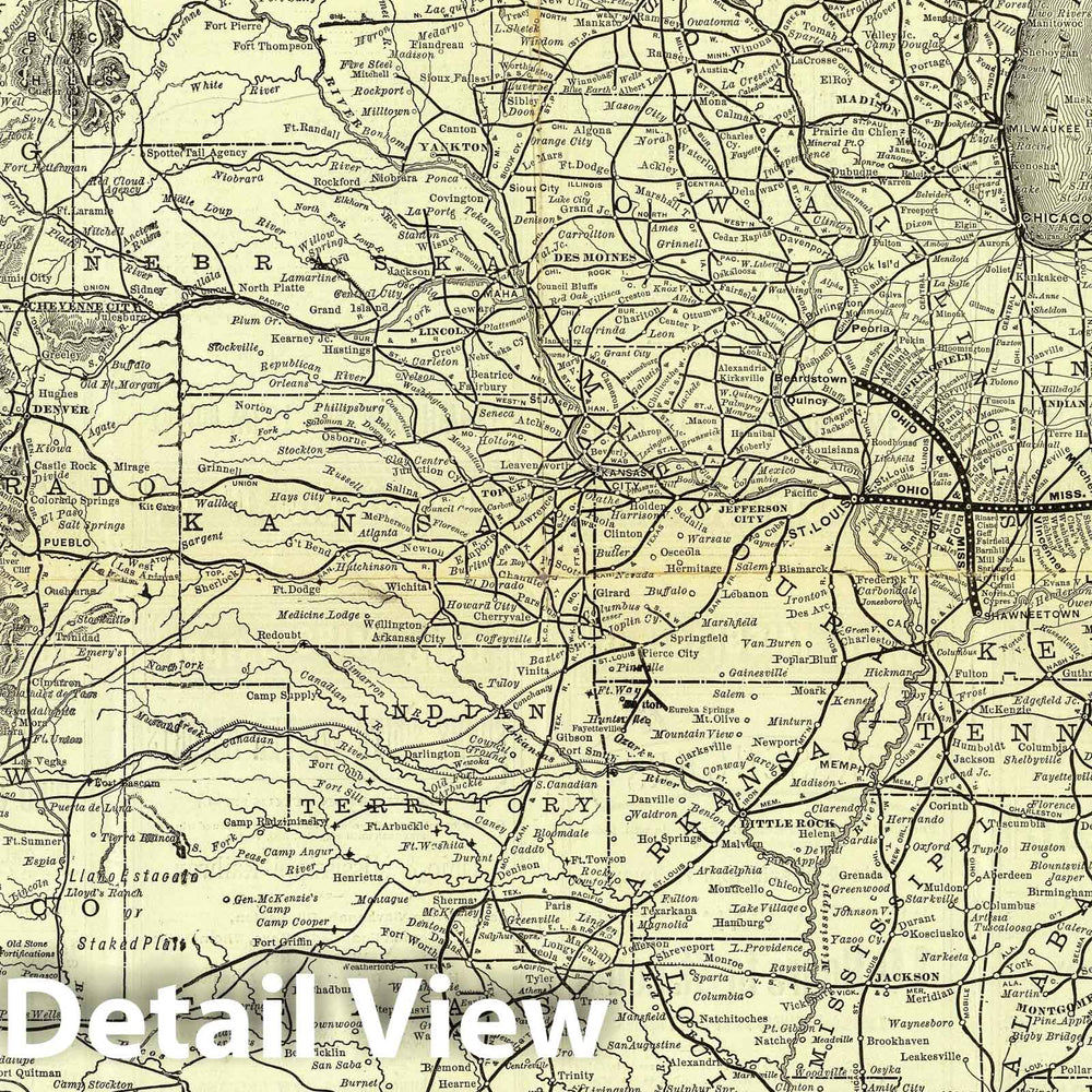 Historic Map : Map Ohio & Mississippi Railway, 1883 - Vintage Wall Art