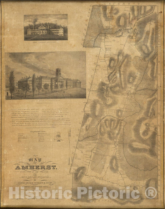Amherst, Massachusetts 1833 - Historical Map Print