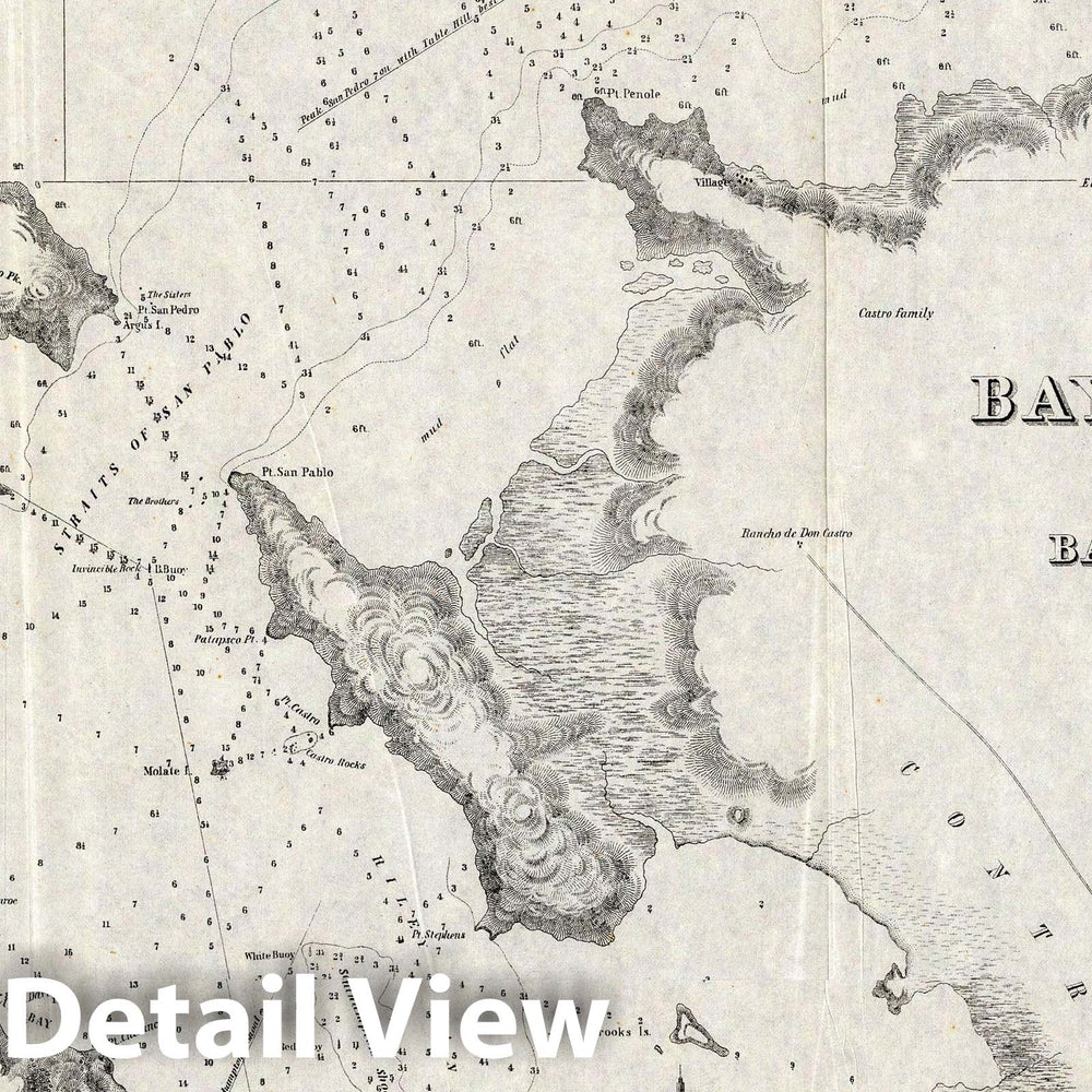 Historic Map : San Pablo Bay, Carquines Straits. 1852 - Vintage Wall Art