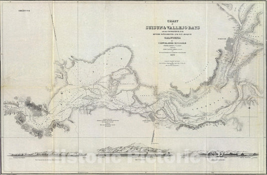 Suisun and Vallejo Bays, California - Nautical Chart, 1852