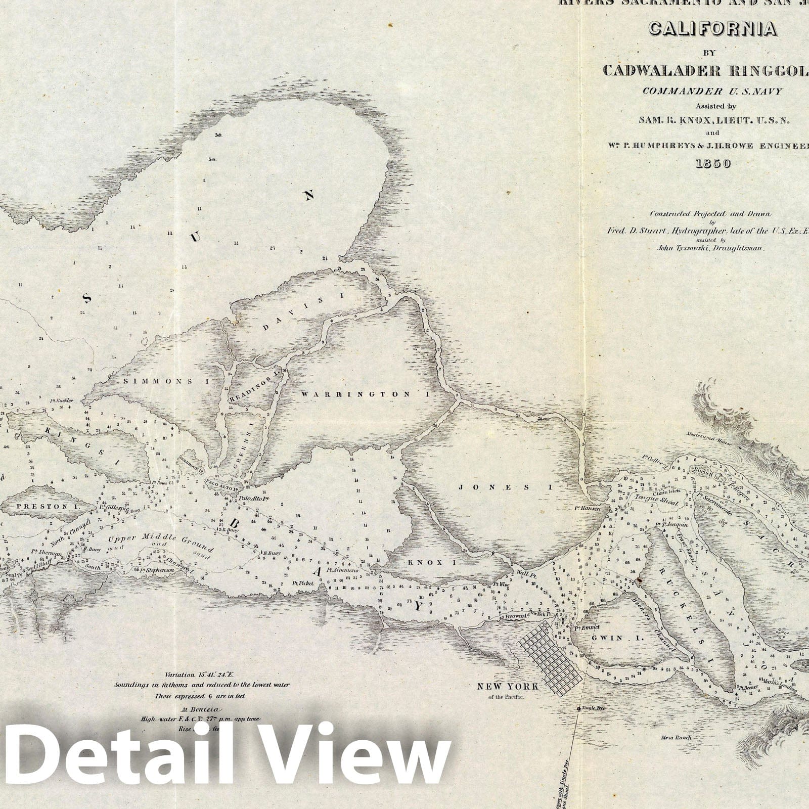 Suisun and Vallejo Bays, California - Nautical Chart, 1852