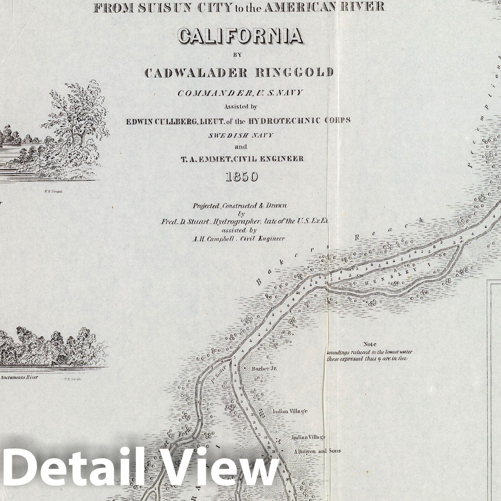 Sacramento River, California - Nautical Chart, 1852 - Historical Map Print