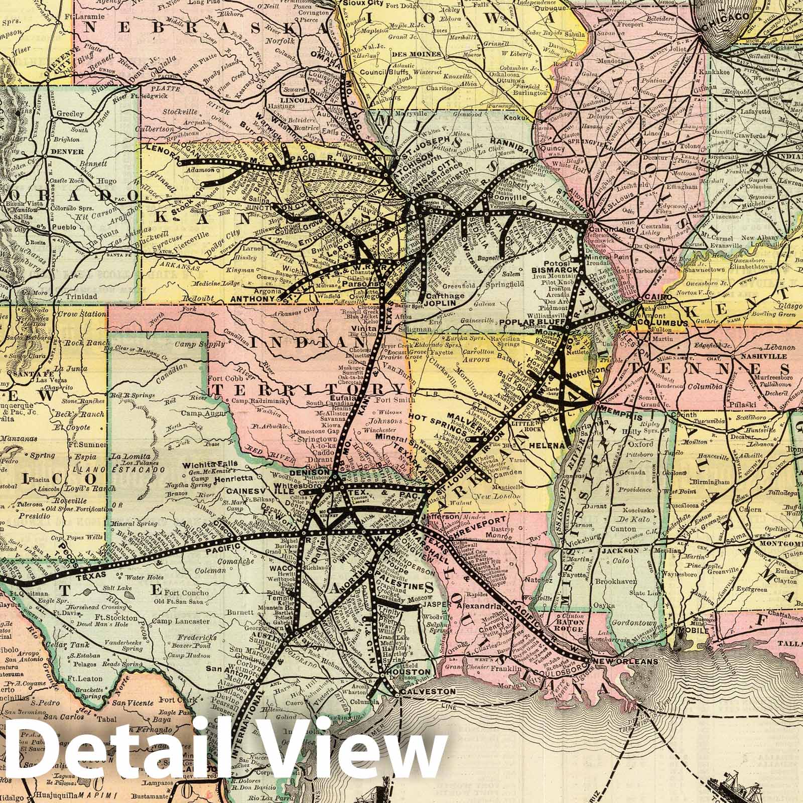 Southwestern United States and Northern Mexico - Railroad Map, 1886
