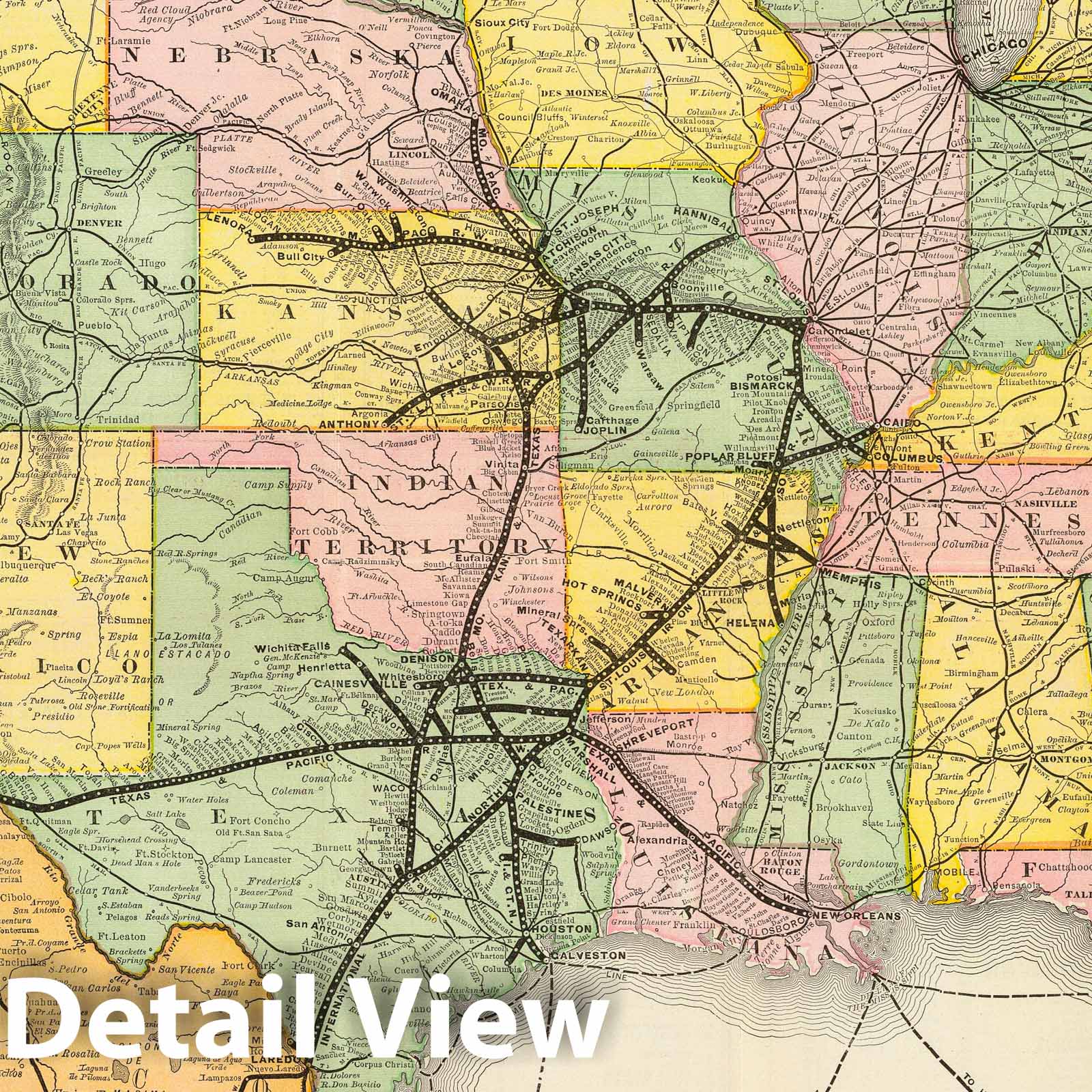 Southwestern United States - Railroad Map, 1885
