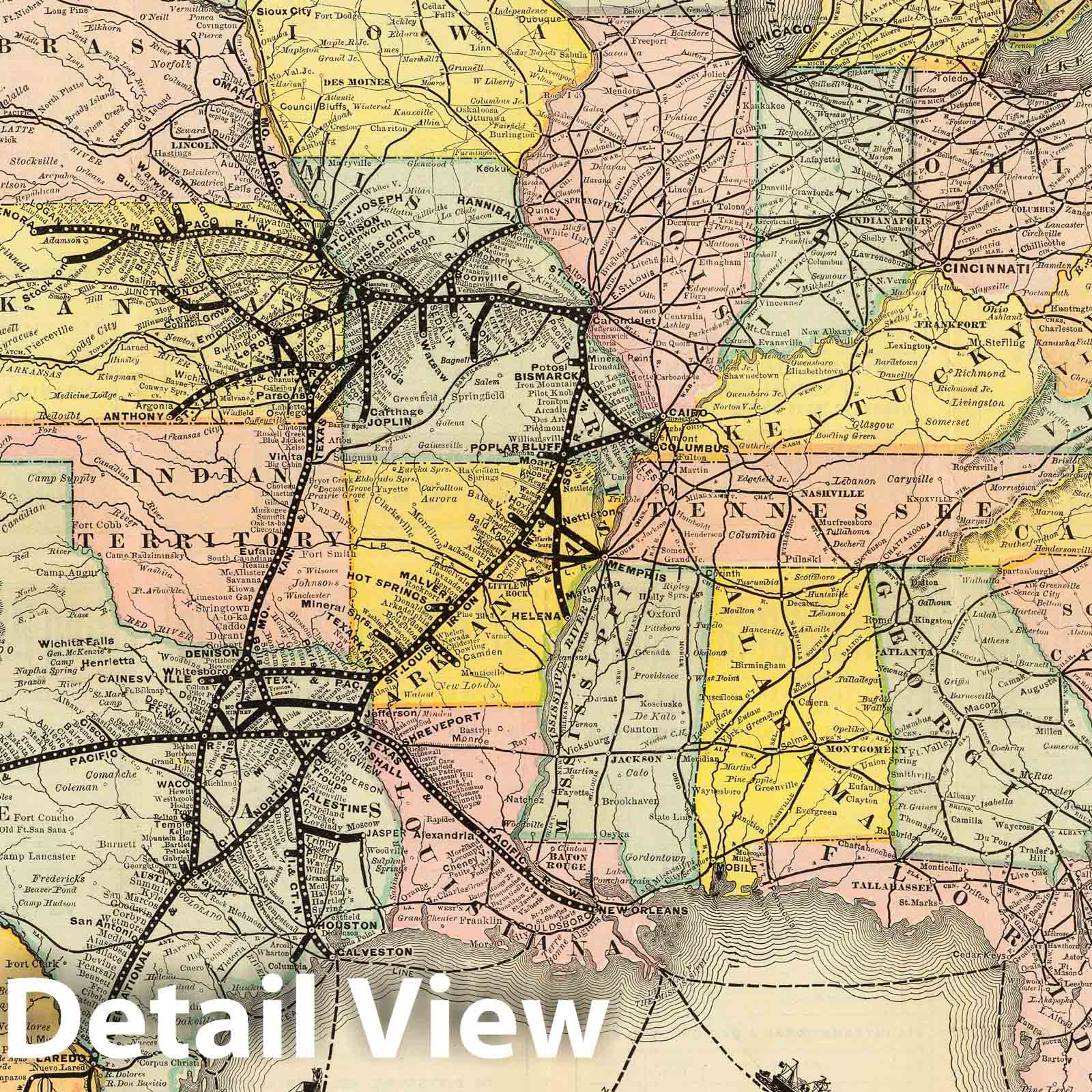 Southwest Railway System - Railroad Map, 1886
