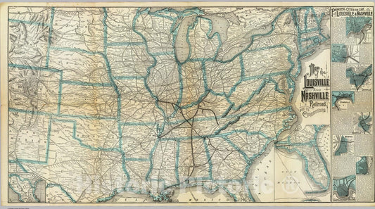 Louisville and Nashville Railroad Map, 1886 - Historical Map Print