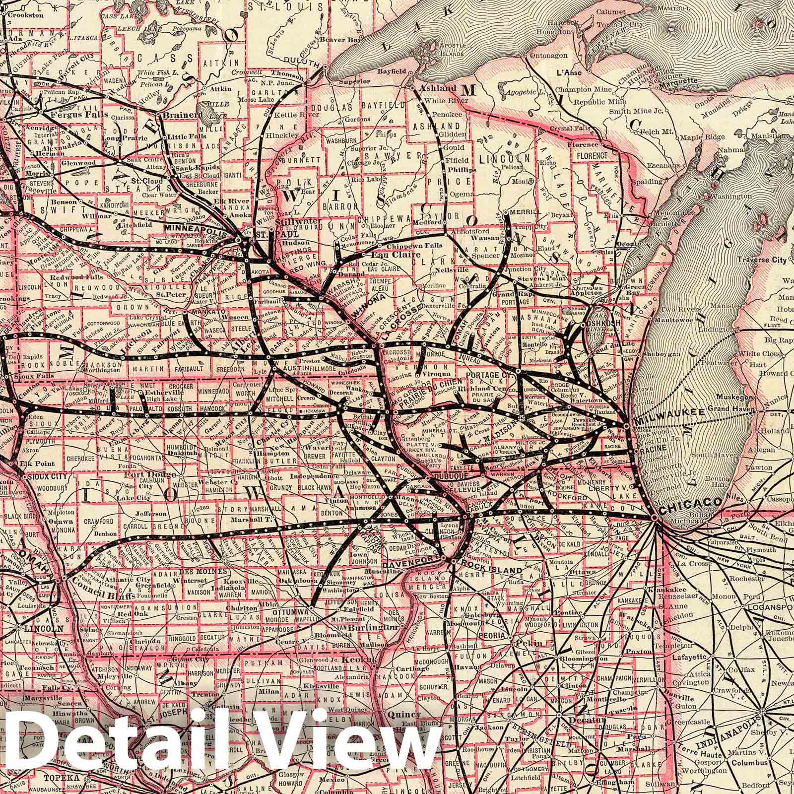Historic Map : Chicago-Milwaukee & St. Paul Railway and connections., 1885, Vintage Wall Decor