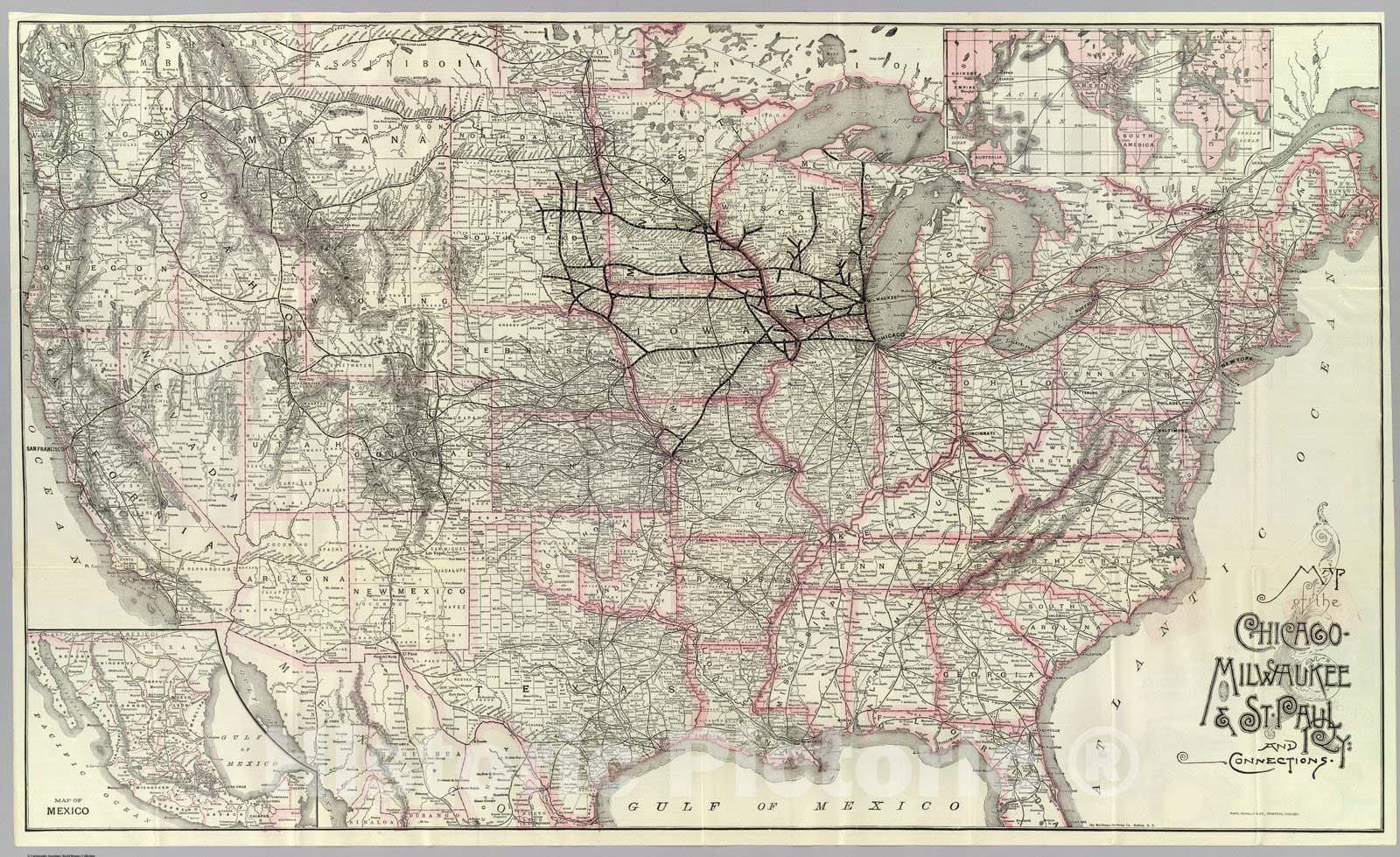 Historic Map : Timetable Map, Chicago Milwaukee and St. Paul Ry. and connections. 1893 - Vintage Wall Art