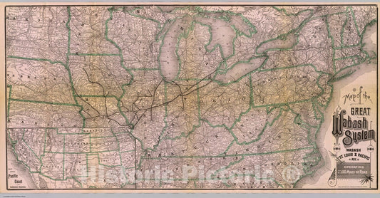 Great Wabash Railroad System - Railroad Map, 1886