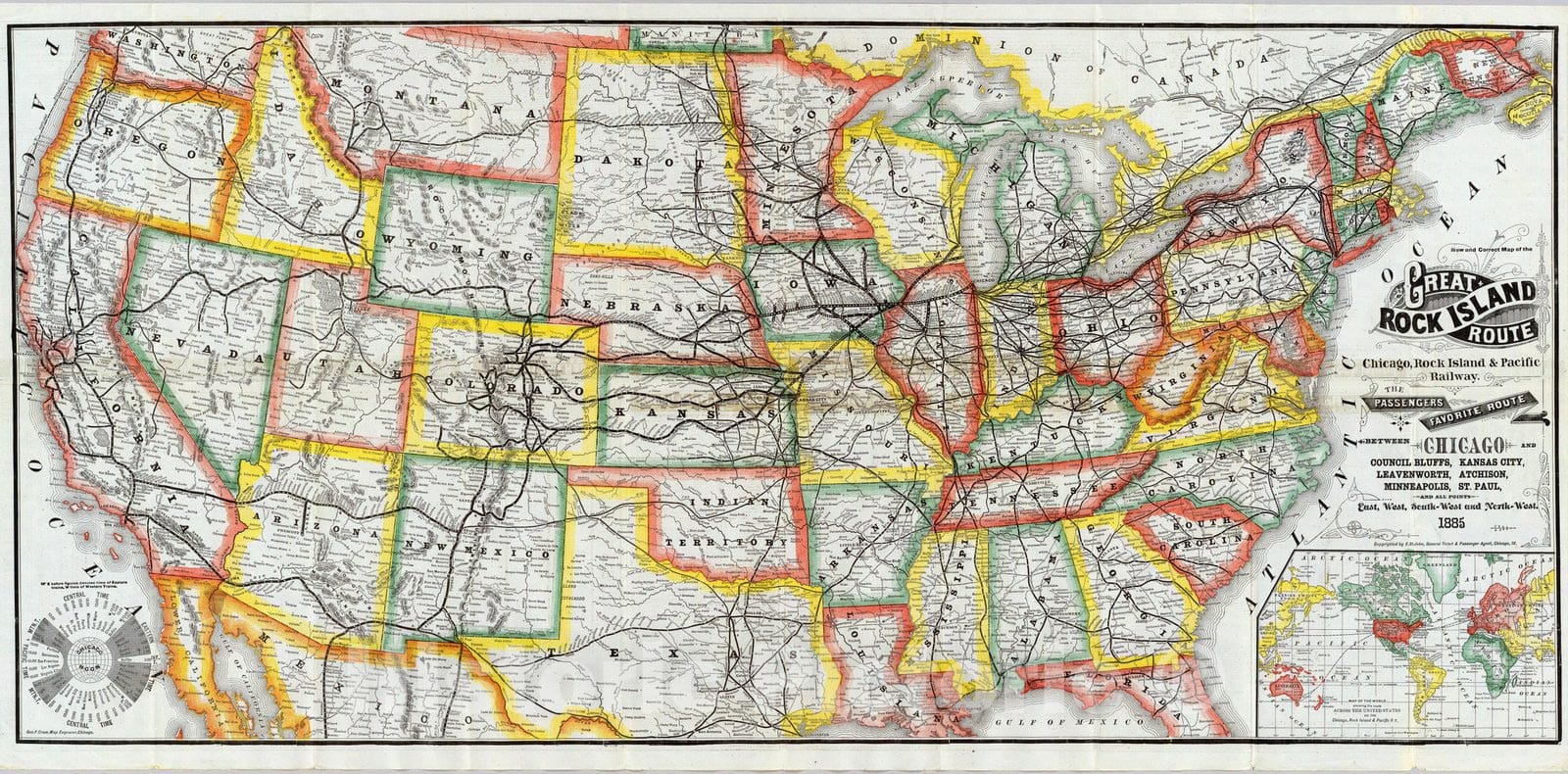 Great Rock Island Route - Railroad Map, 1885
