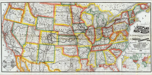 Great Rock Island Route - Railroad Map, 1885