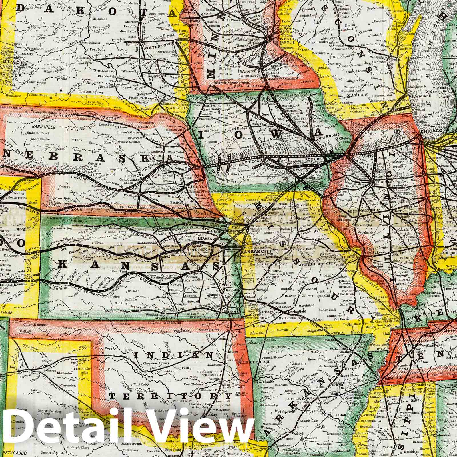 Great Rock Island Route - Railroad Map, 1885