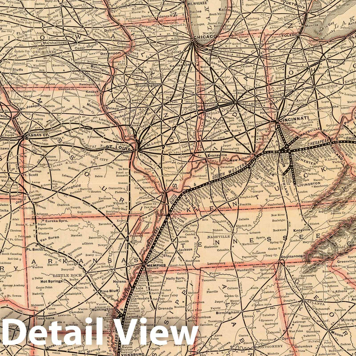 Chesapeake and Ohio Railway Route - Railroad Map, 1886