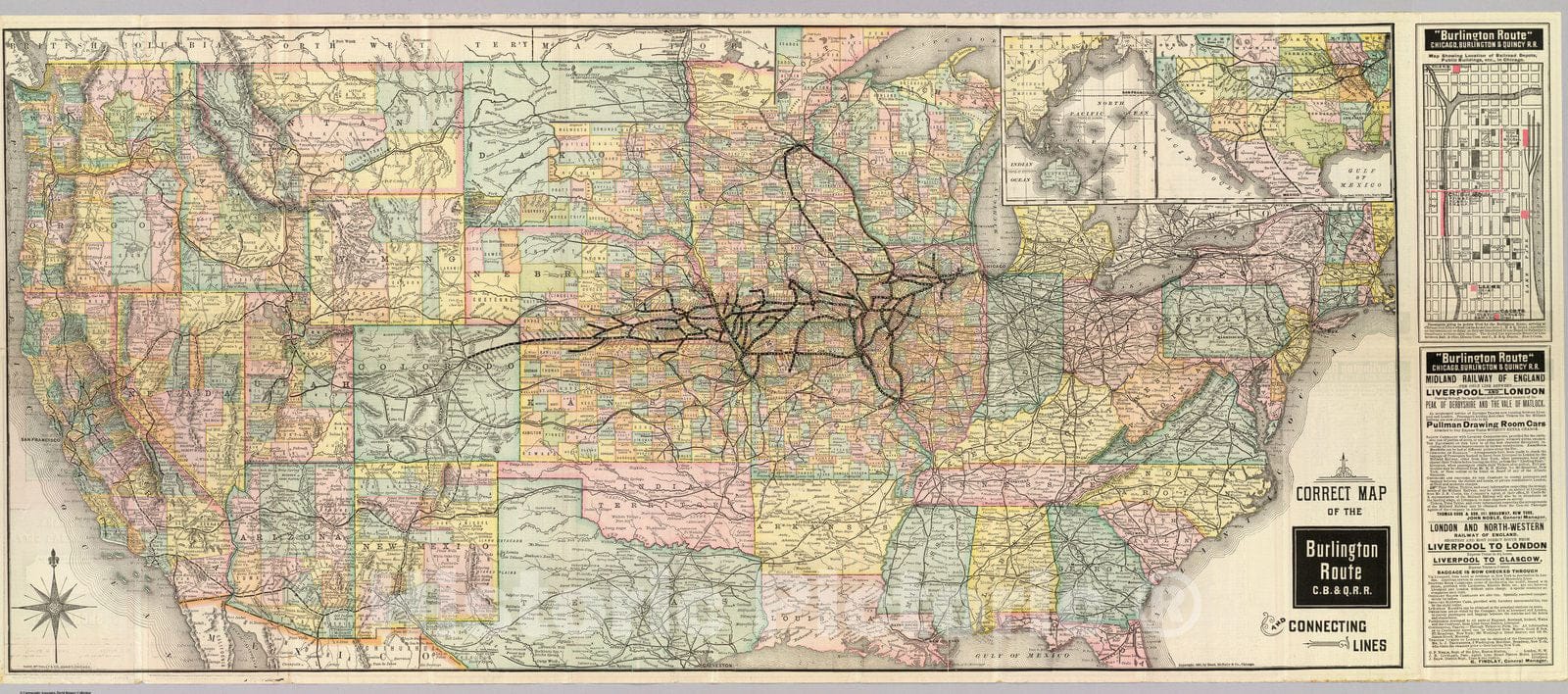 Historic Map : Timetable Map, Burlington Route. 1885 v2