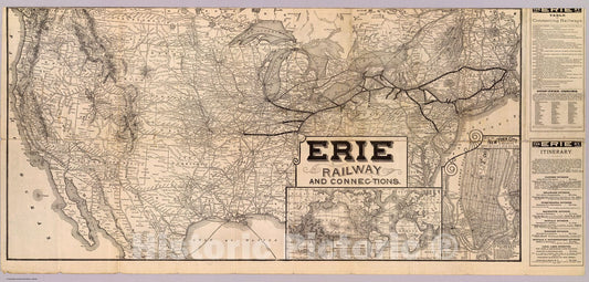 Historic Map : Timetable Map, Erie Railway and connections. 1887 - Vintage Wall Art