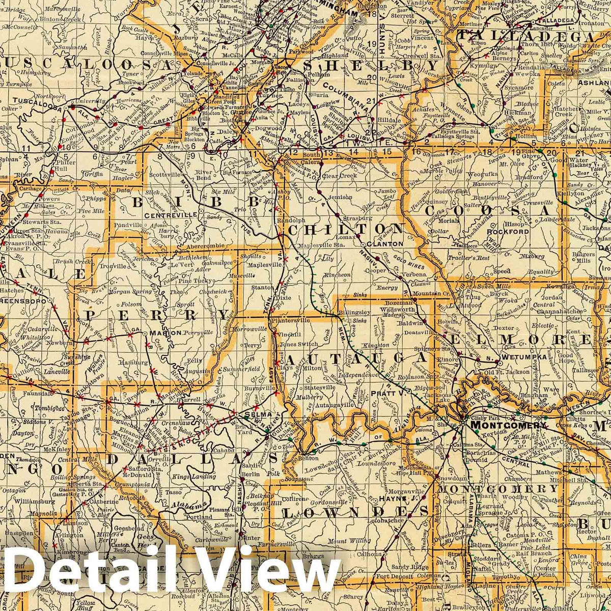 Alabama - Railroad Map, 1893 - Historical Map Print