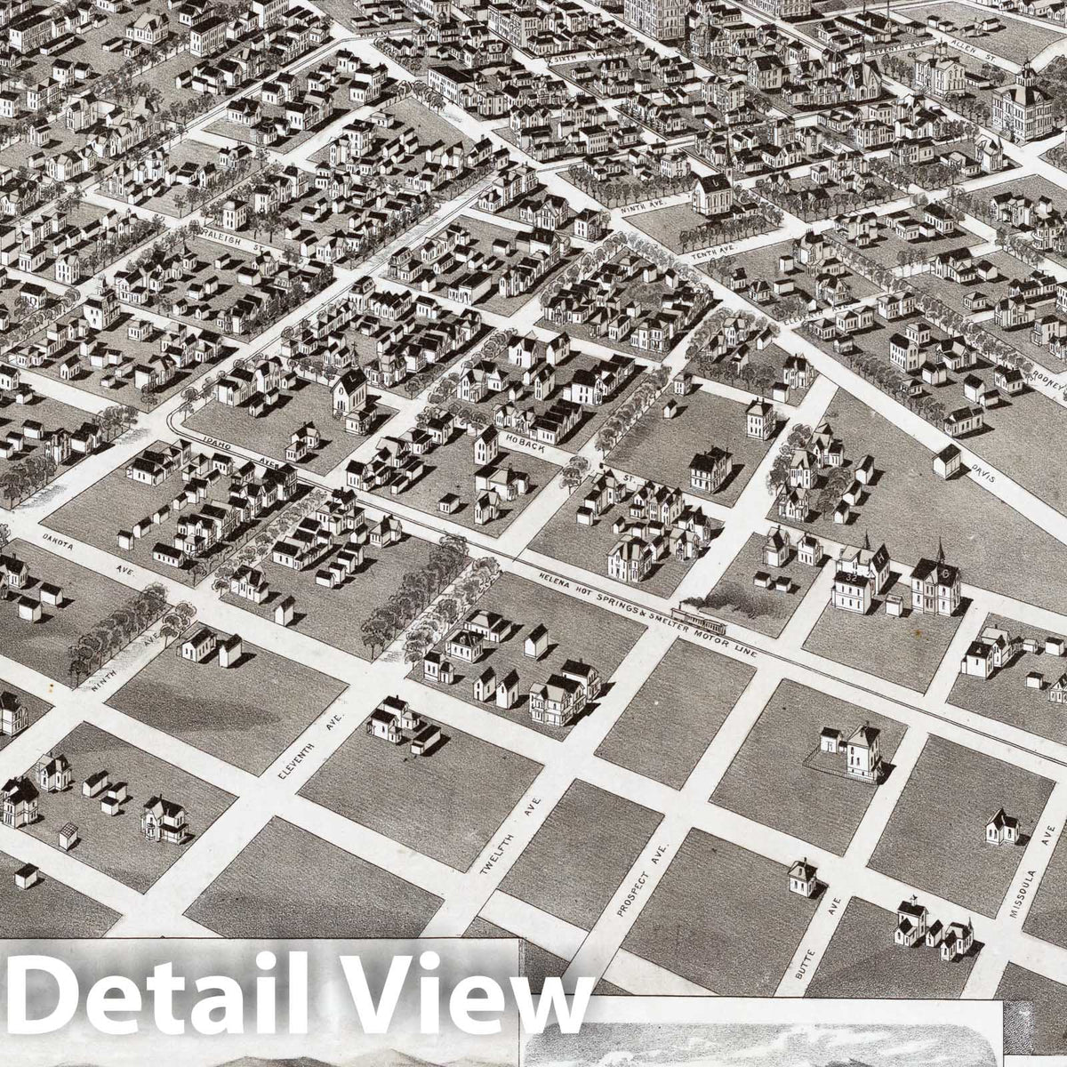 Helena, Montana 1890 Bird's-Eye View Map Print