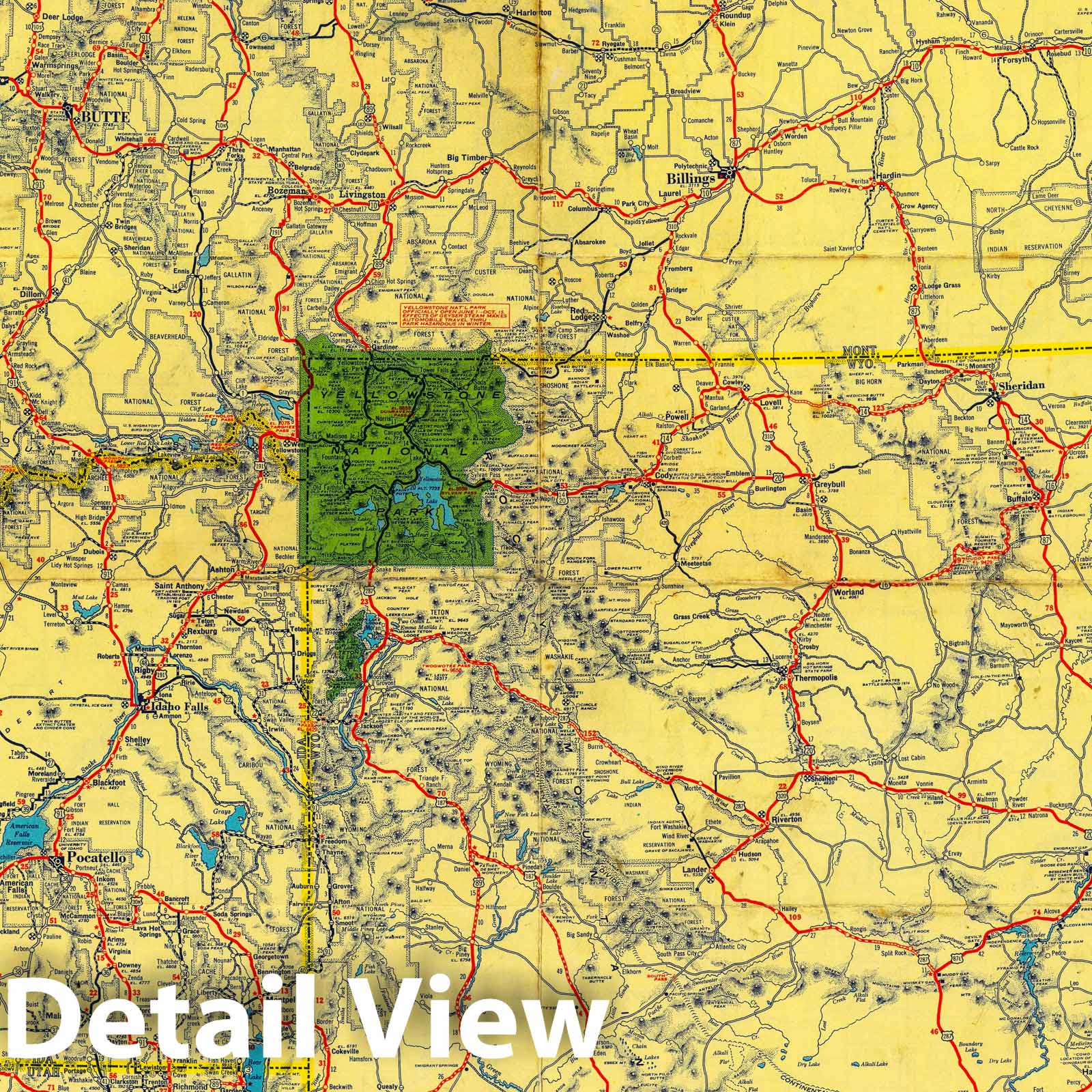 Historic Map : Road map Idaho, Mont, Wyo, 1937 - Vintage Wall Art