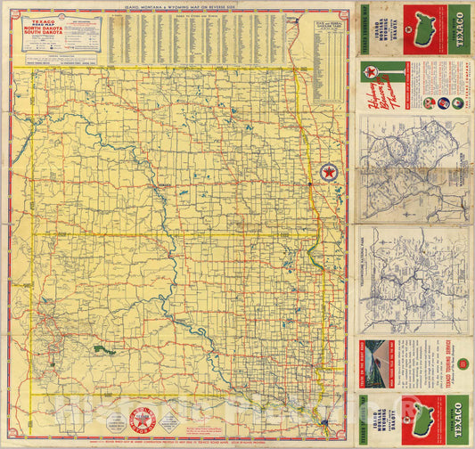 Historic Map : Road map N. & S. Dakota, 1937 - Vintage Wall Art