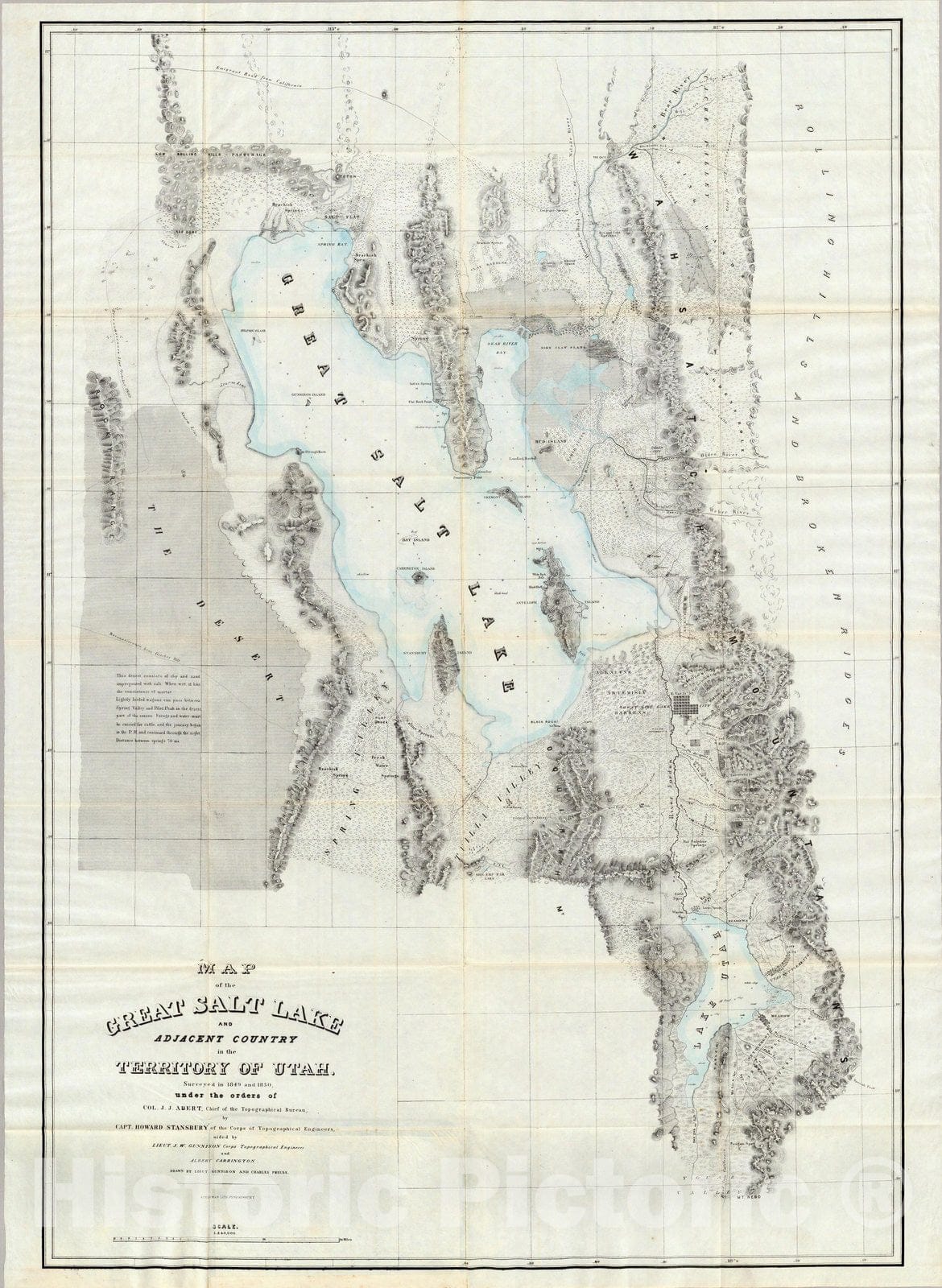 Great Salt Lake and Adjacent Country, Utah - Route Map, 1852 - Historical Map Print