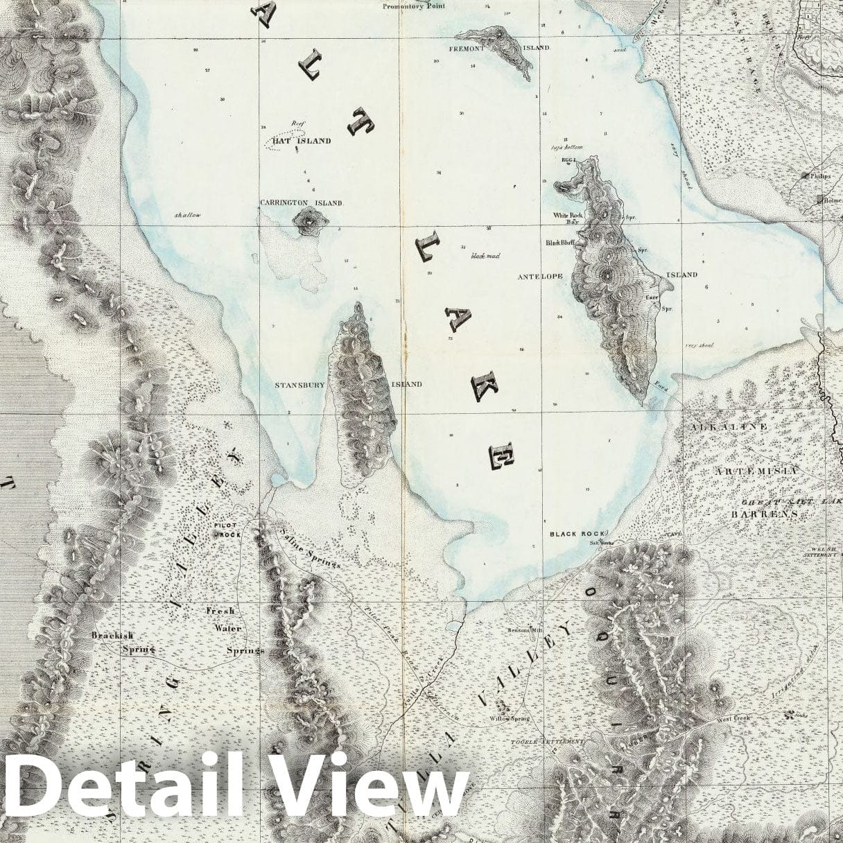 Great Salt Lake and Adjacent Country, Utah - Route Map, 1852 - Historical Map Print
