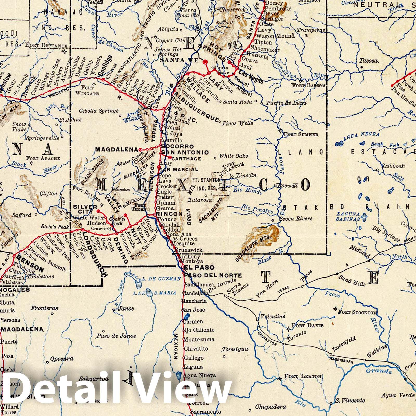 Santa Fe Route - Chicago to Veracruz, 1888 - Historical Railroad Map Print