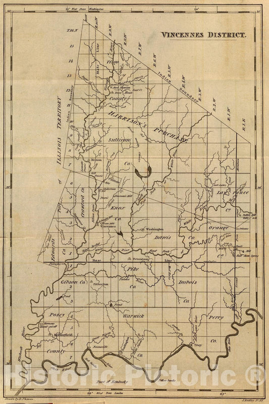 Historic Map : Exploration Book, Vincennes district. 1819 - Vintage Wall Art