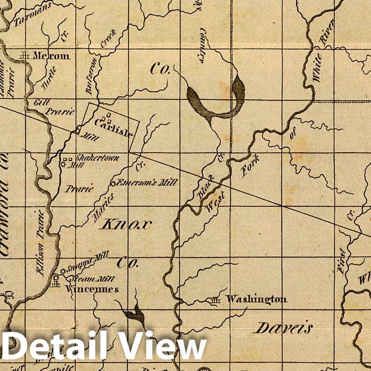 Vincennes District, Indiana - River Map, 1819 - Historical Map Print