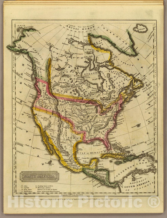 Historic Map : School Atlas Map, North America. 1824 - Vintage Wall Art