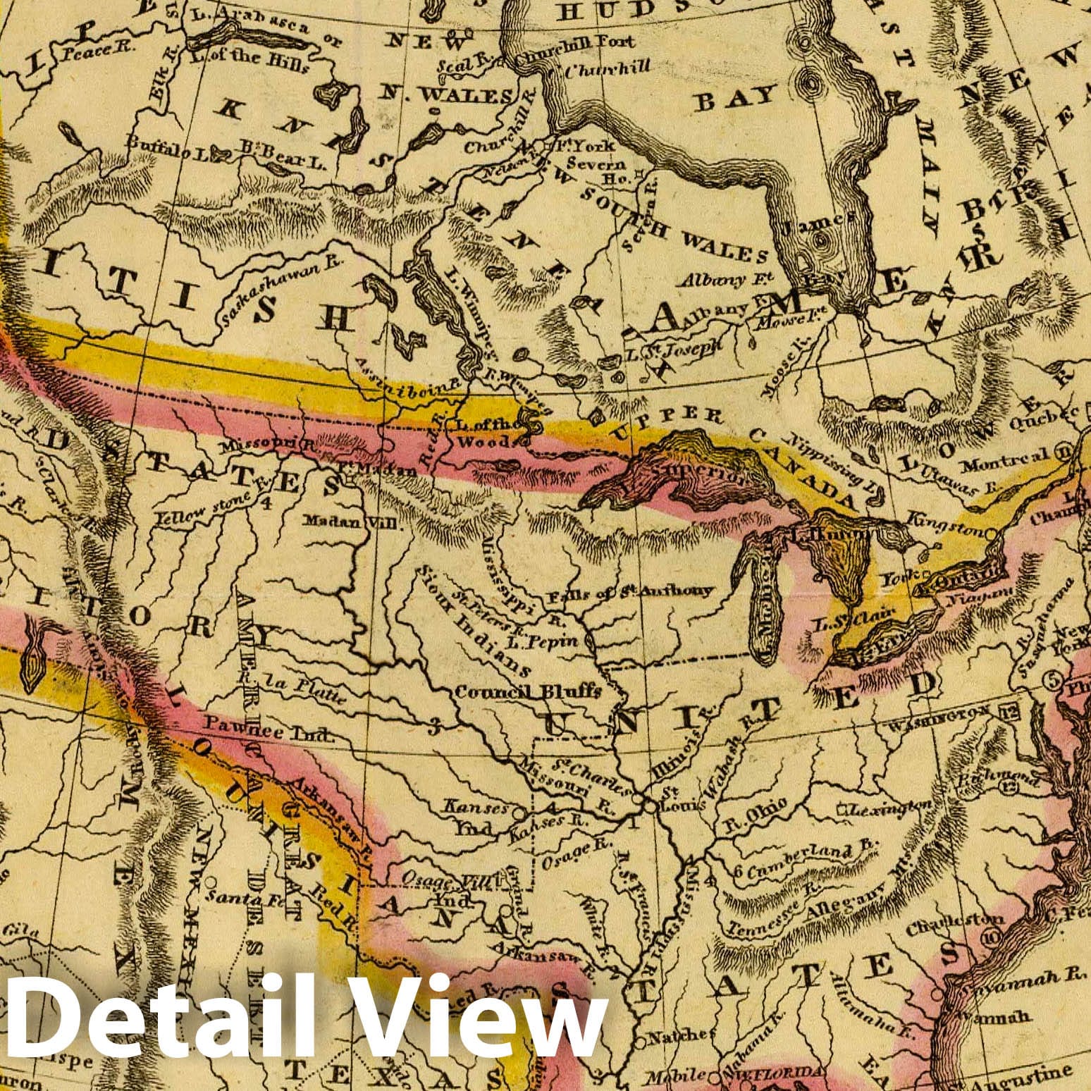 North America - River Map, 1824 - Historical Atlas Reproduction