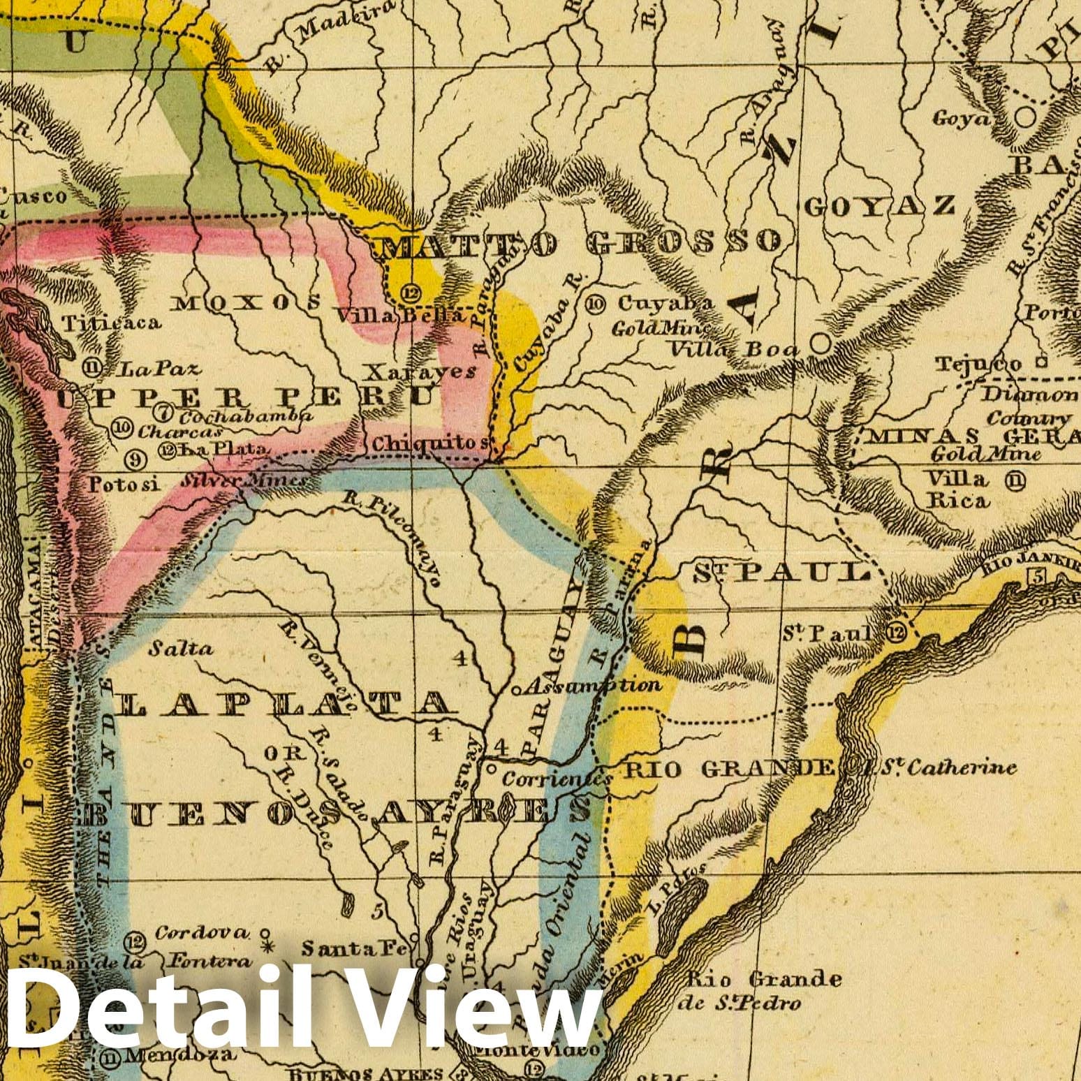 South America - River Map, 1824 - Historical Map Print