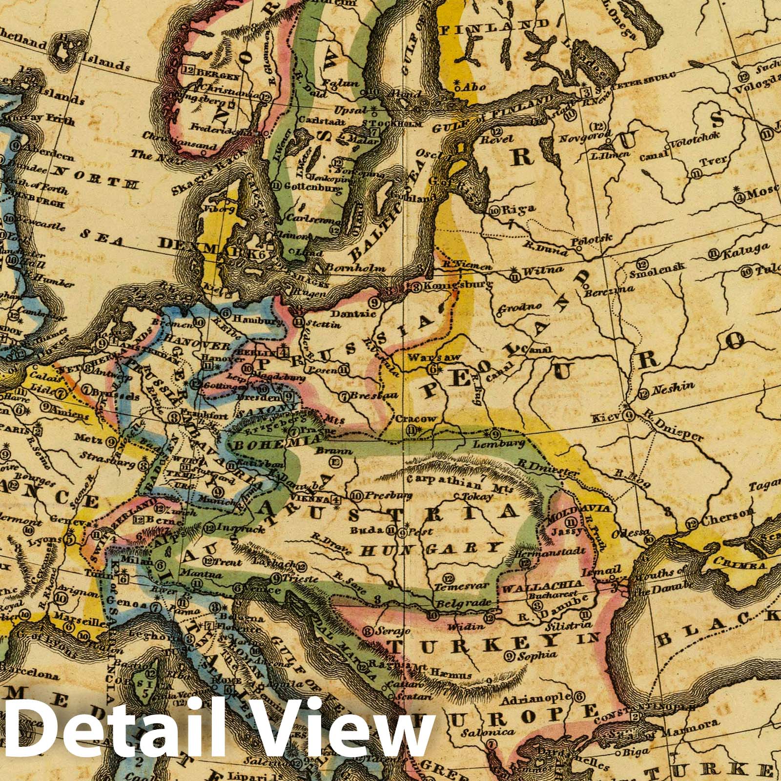 Europe - River Map, 1824 - Historical Map Print