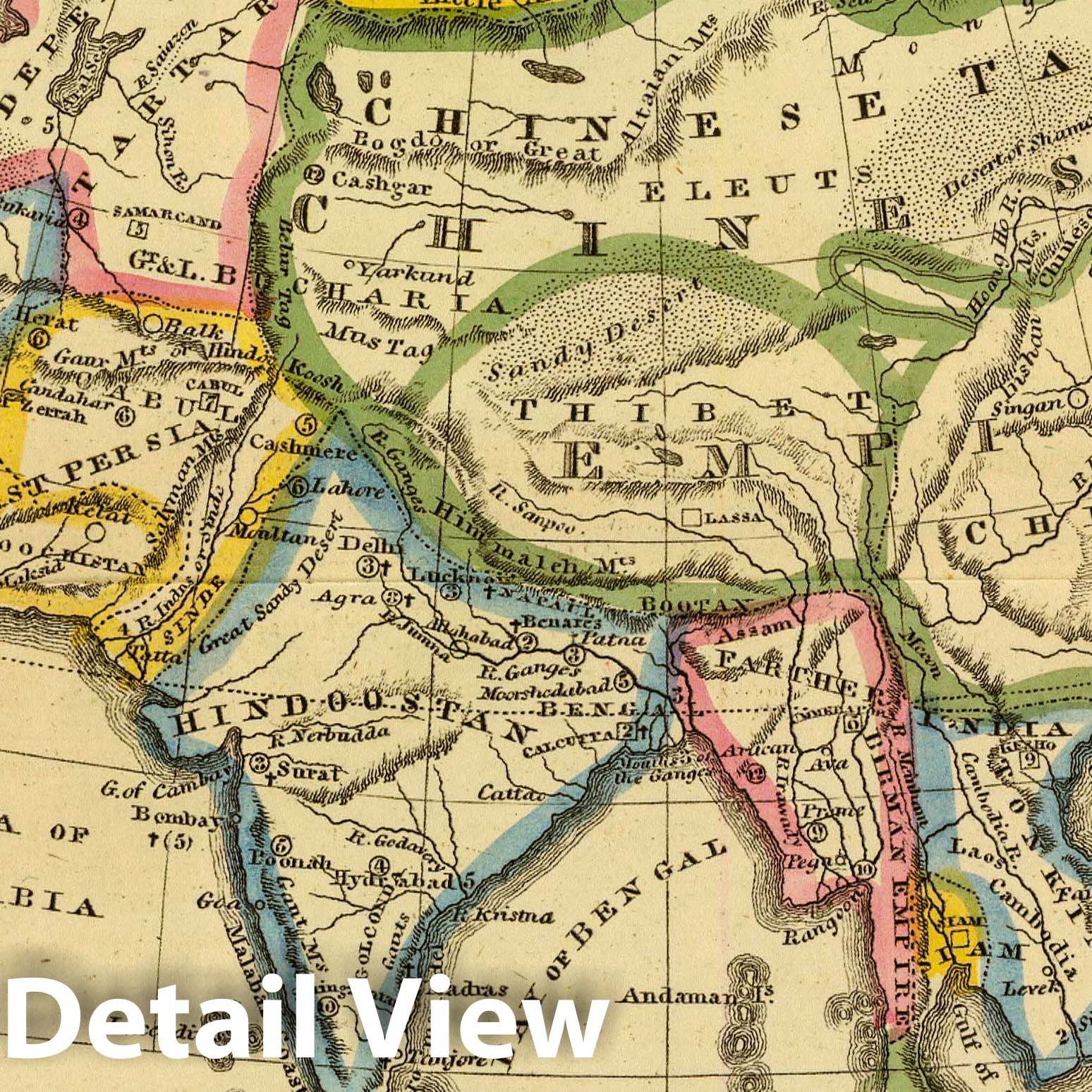 Asia and Australasia - River Map, 1824 - Hand-Colored Historical Map Print