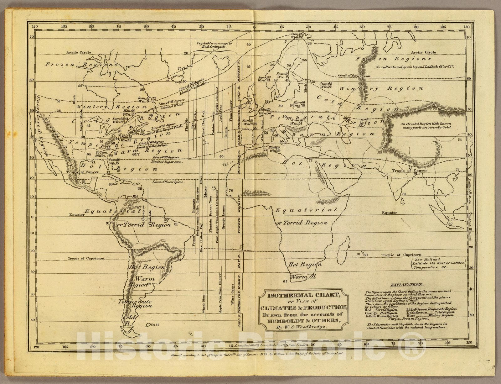 Historic Map : School Atlas Map, Isothermal chart. 1824 - Vintage Wall Art