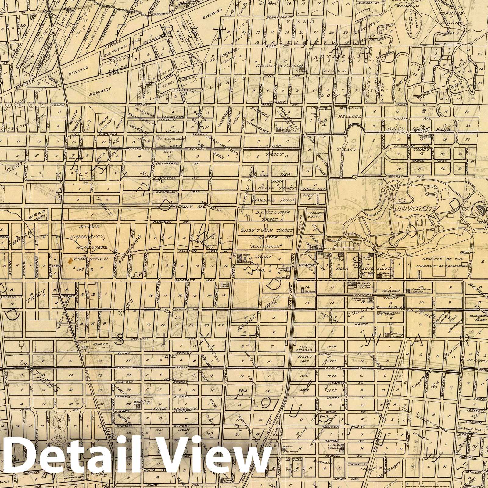 Berkeley and Claremont Heights - Boundary Map, 1910 - Historical Map Print