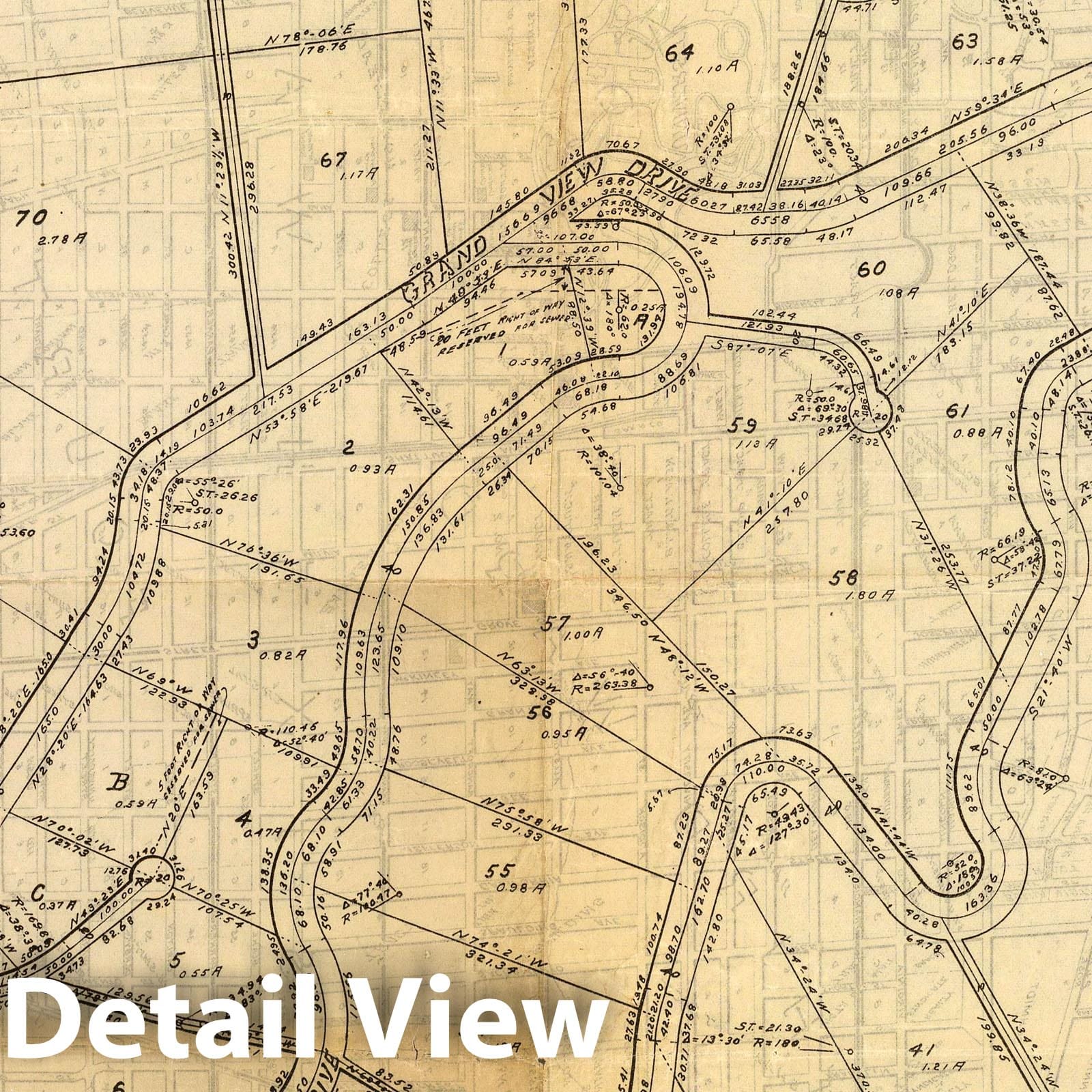 Claremont Heights, Berkeley, California 1910 Cadastral Map Print