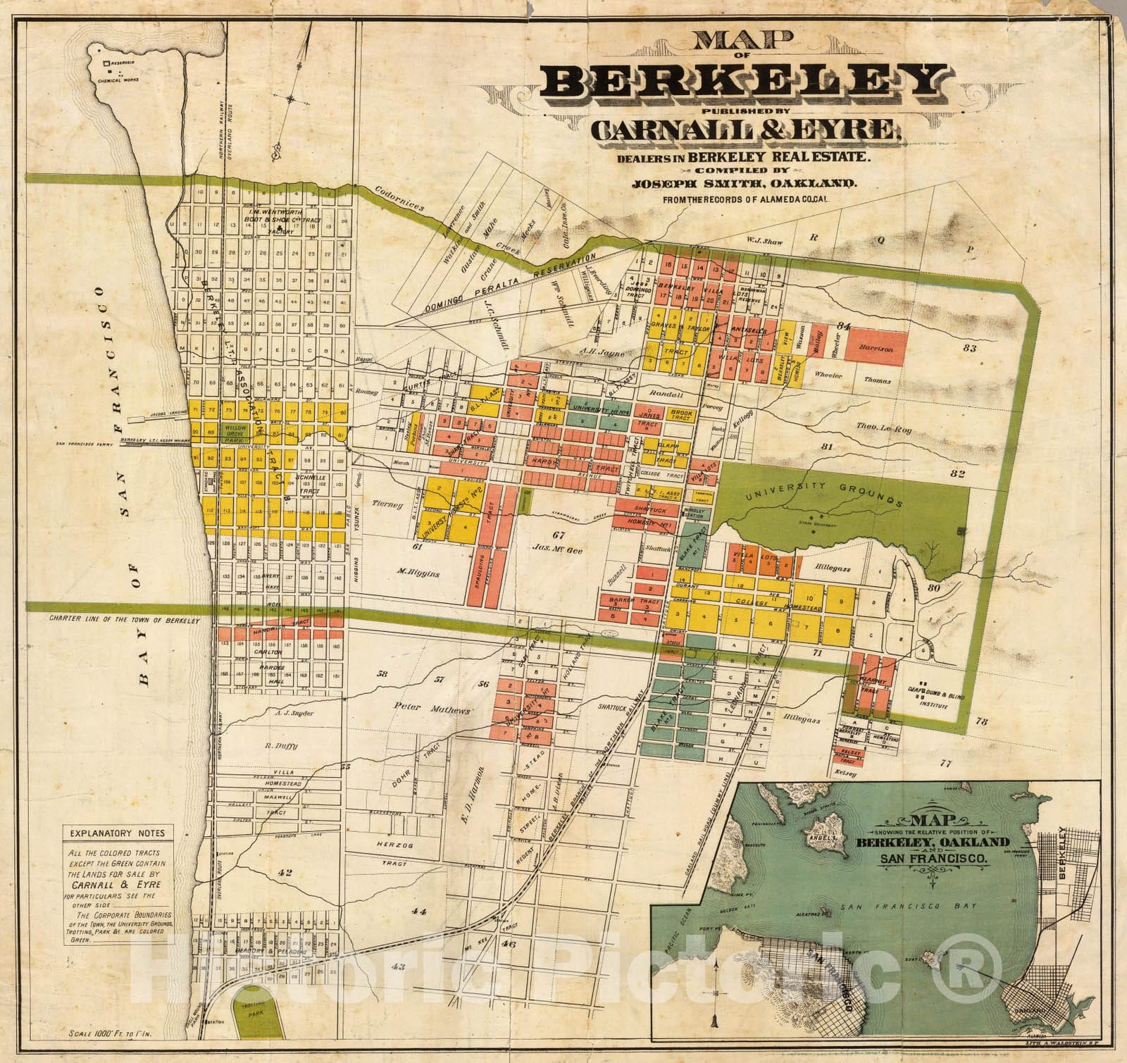 Historic Map - Map of Berkeley, 1880, - Vintage Wall Art