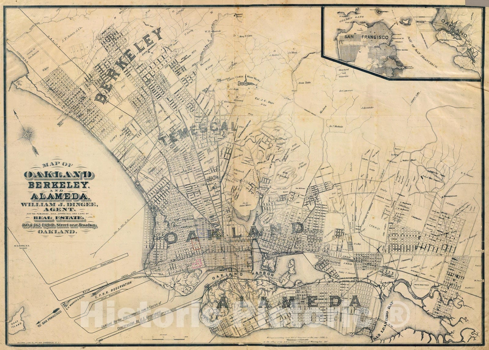 Oakland, Berkeley, and Alameda, California - Railroad Map, 1884