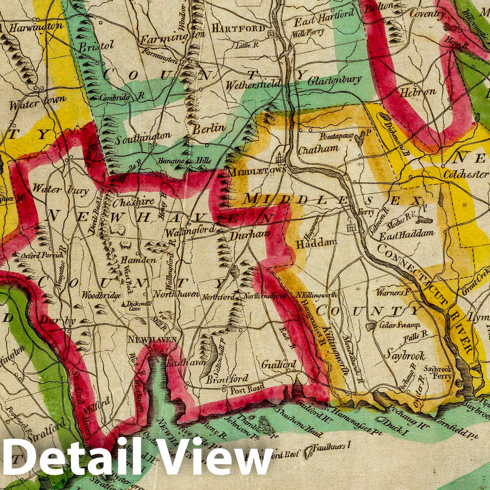 Connecticut - Road Map, 1827 - Historical Map Print