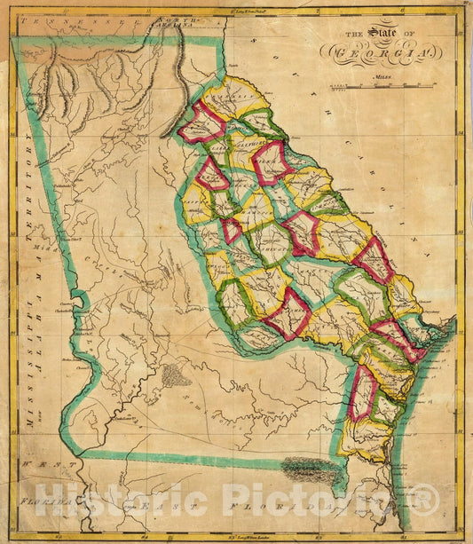 Historic Map : Georgia. 1827 - Vintage Wall Art