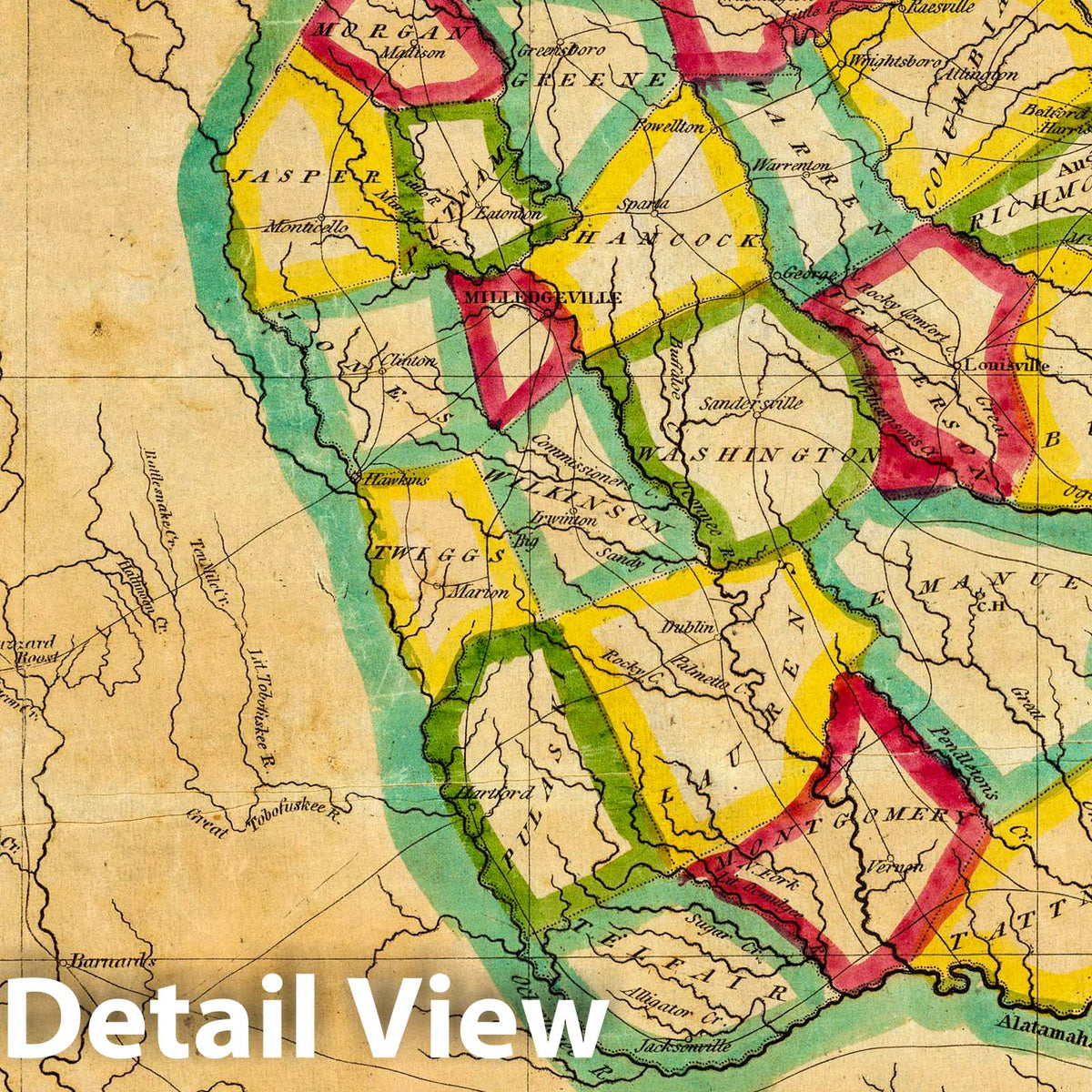 Georgia - River Map, 1827 - Hand-Colored Historical Map Print